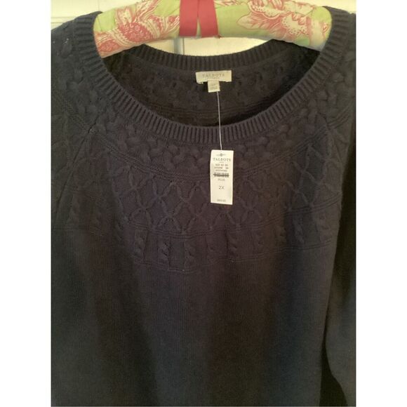 NEW Talbots Soft Cable Knit Pullover Sweater Sz 2XL Navy Fair Isle - Picture 2 of 9